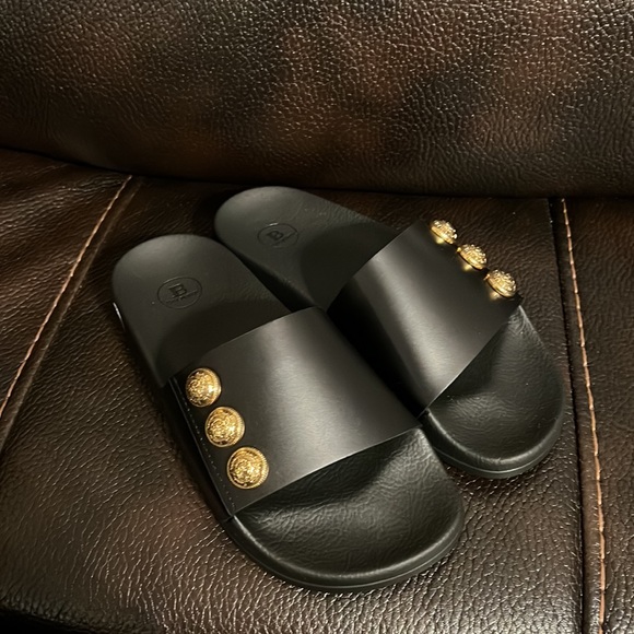 Balmain women’s symi leather button logo monogram sandals slides NEW - Picture 7 of 12